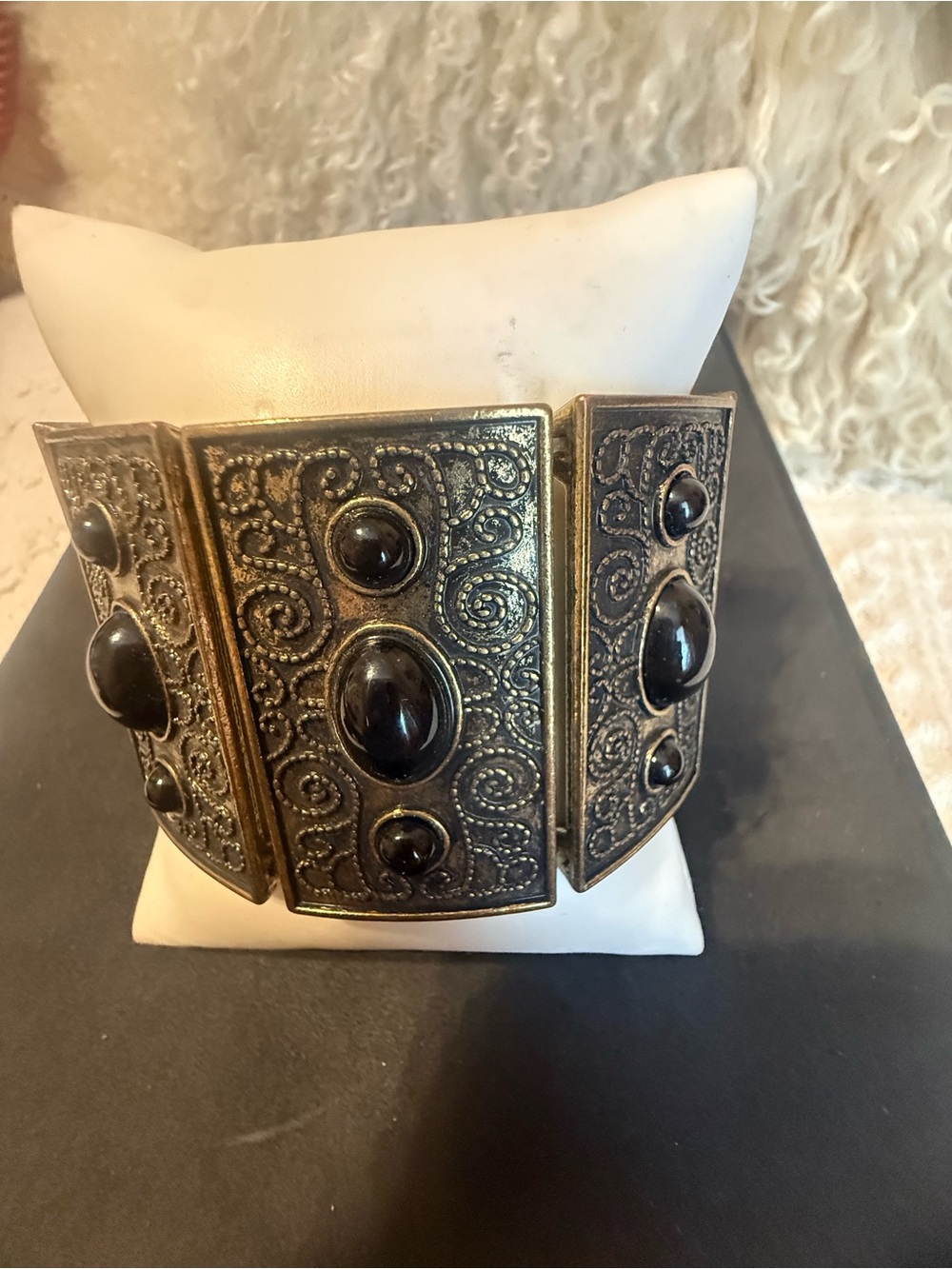 Charming Charlie Antique Gold-Tone Black Stone Panel Bracelet